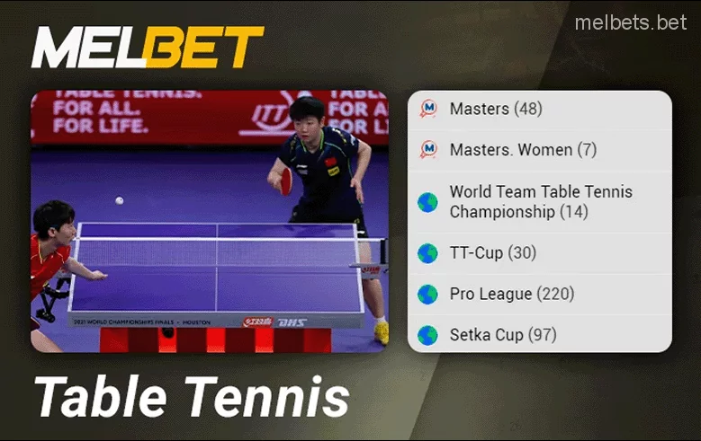 Table tennis tournaments on Melbet website